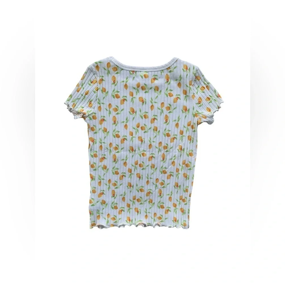 Old Navy Size 5T Lemon Print Ribbed Lettuce Edge Tee